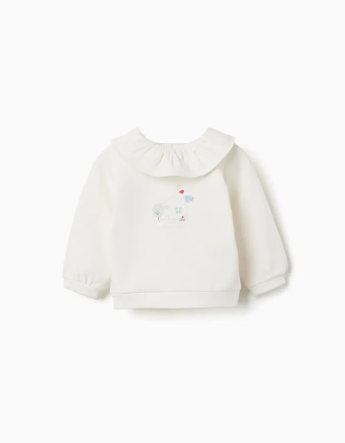 Brushed sweatshirt with house print for newborn girls, white