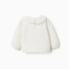 Brushed sweatshirt with house print for newborn girls, white