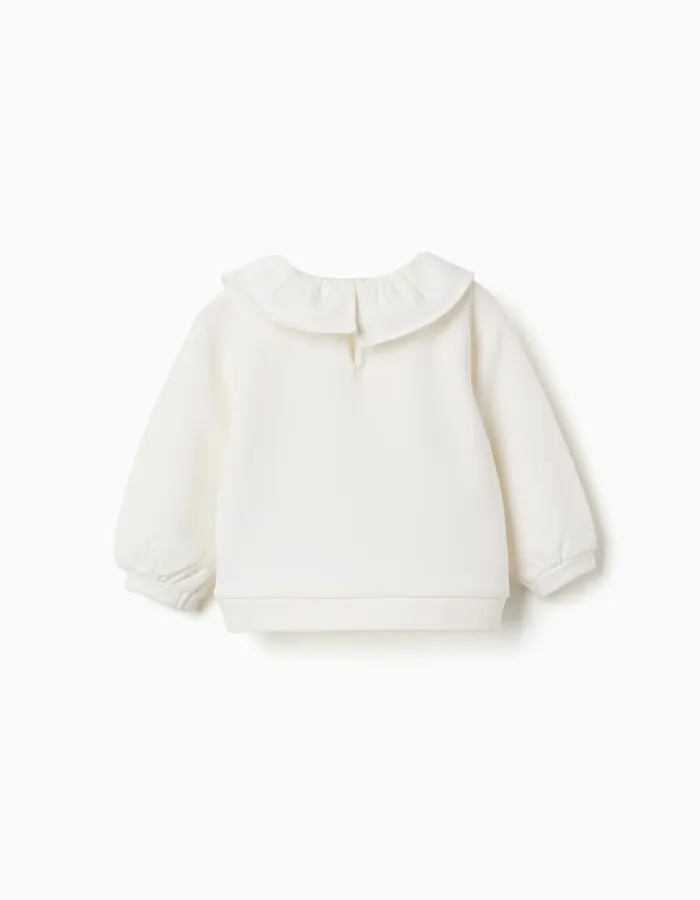 Brushed sweatshirt with house print for newborn girls, white