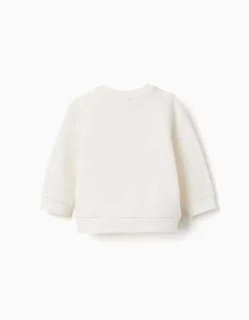 Brushed sweatshirt with house print for newborns, white
