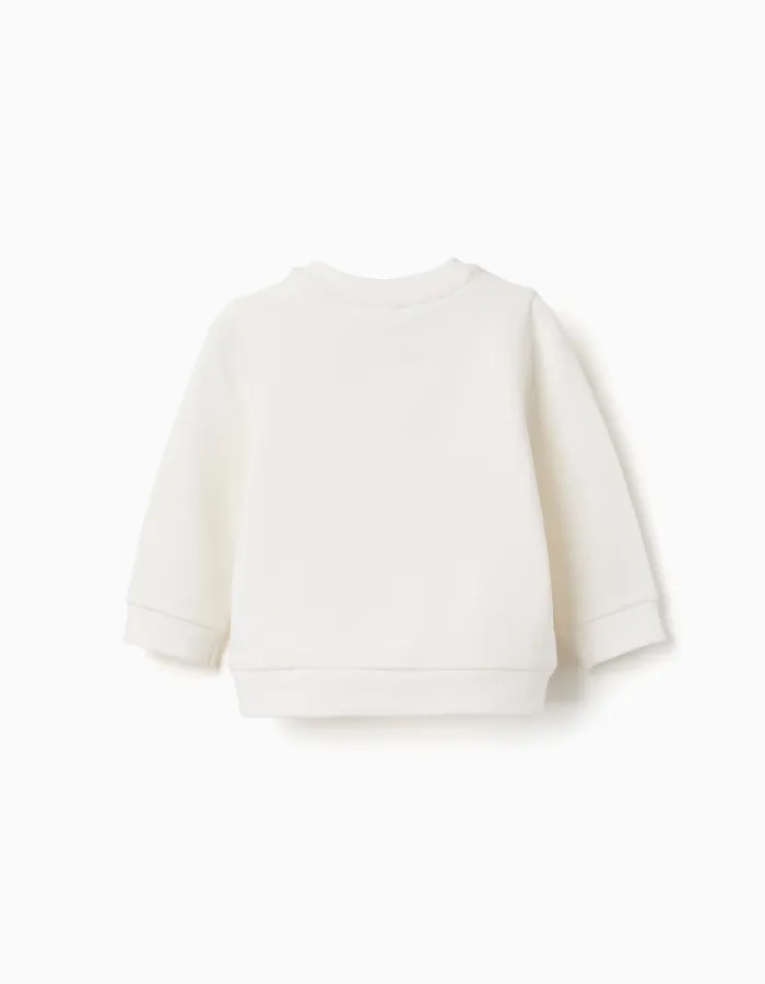 Brushed sweatshirt with house print for newborns, white