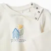 Brushed sweatshirt with house print for newborns, white