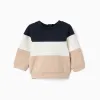 Brushed sweatshirt with colour block for newborn boys, blue/white/beige