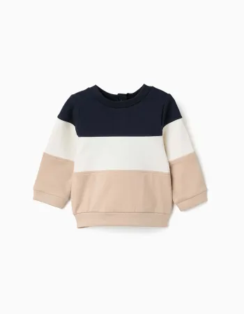 Brushed sweatshirt with colour block for newborn boys, blue/white/beige