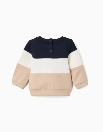 Brushed sweatshirt with colour block for newborn boys, blue/white/beige