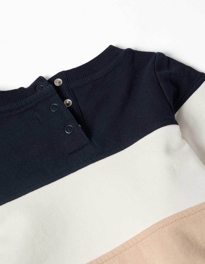 Brushed sweatshirt with colour block for newborn boys, blue/white/beige