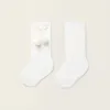 Ribbed Knee-High Socks with Pompoms for Baby Girls, White