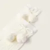 Ribbed Knee-High Socks with Pompoms for Baby Girls, White