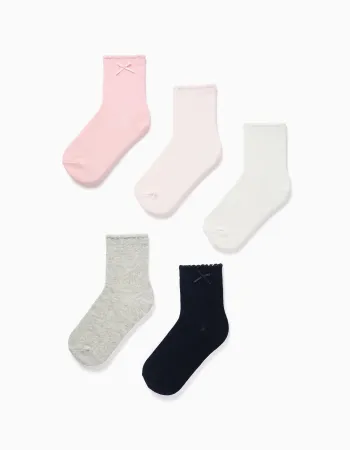 Pack of 5 pairs of socks with wavy cuffs for girls, multicolour