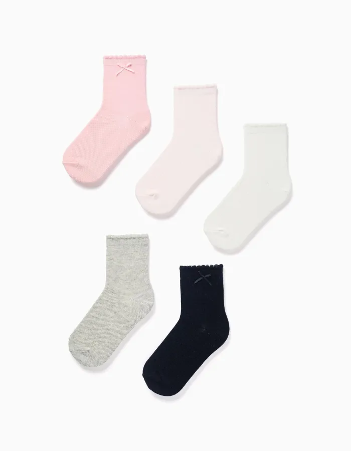 Pack of 5 pairs of socks with wavy cuffs for girls, multicolour