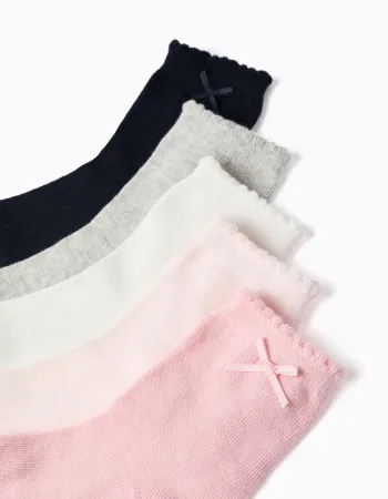 Pack of 5 pairs of socks with wavy cuffs for girls, multicolour