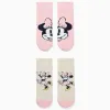 Pack of 2 non-slip socks with Minnie prints for baby girls, pink/grey