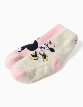 Pack of 2 non-slip socks with Minnie prints for baby girls, pink/grey