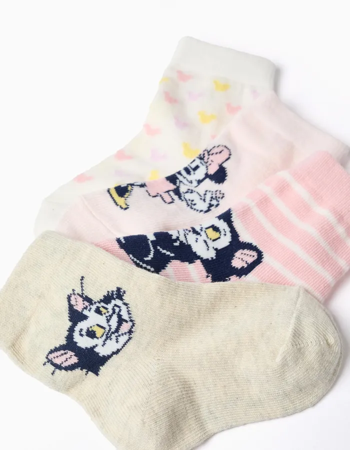 4 pairs of socks with Minnie & Figaro prints for baby girls, multicolour