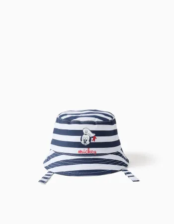 Cotton bucket hat with Mickey print for newborn boys, blue/white