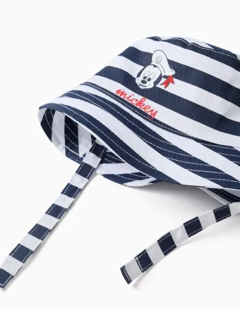 Cotton bucket hat with Mickey print for newborn boys, blue/white