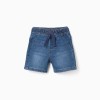 Midi denim pull-up shorts with drawstring for baby boys, blue