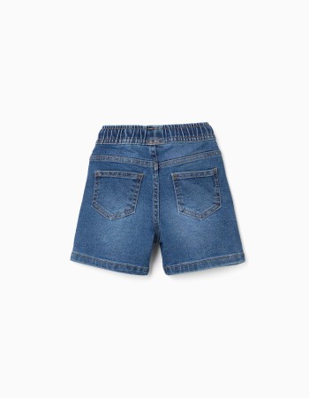 Midi denim pull-up shorts with drawstring for baby boys, blue