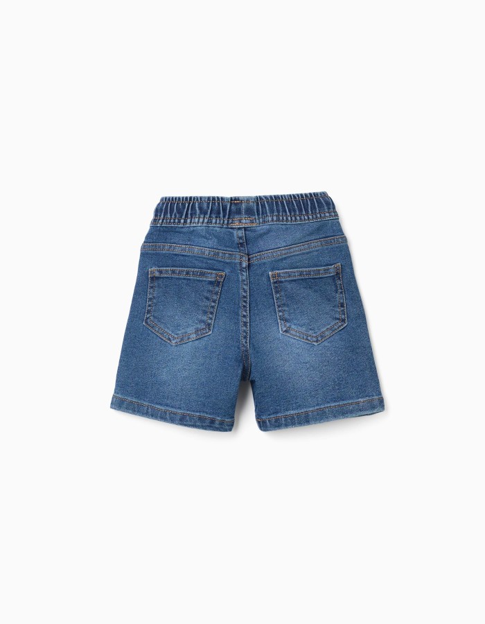 Midi denim pull-up shorts with drawstring for baby boys, blue