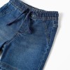 Midi denim pull-up shorts with drawstring for baby boys, blue
