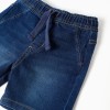 Midi denim pull-up shorts with drawstring for baby boys, dark blue