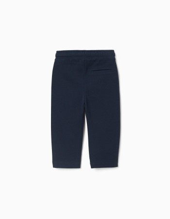 Cotton piqué slim trousers with drawstring for baby boys, dark blue