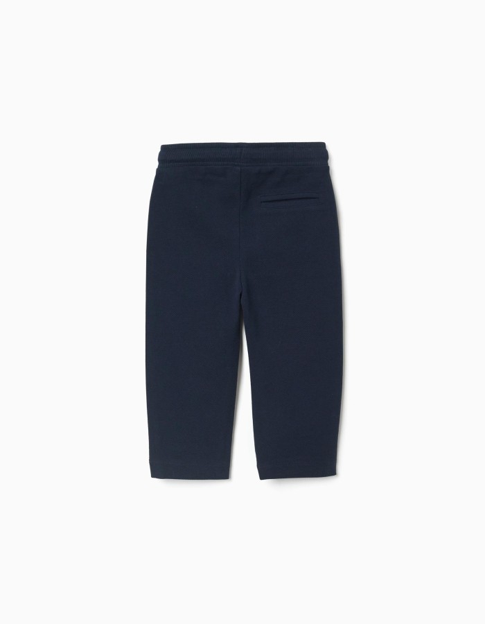 Cotton piqué slim trousers with drawstring for baby boys, dark blue