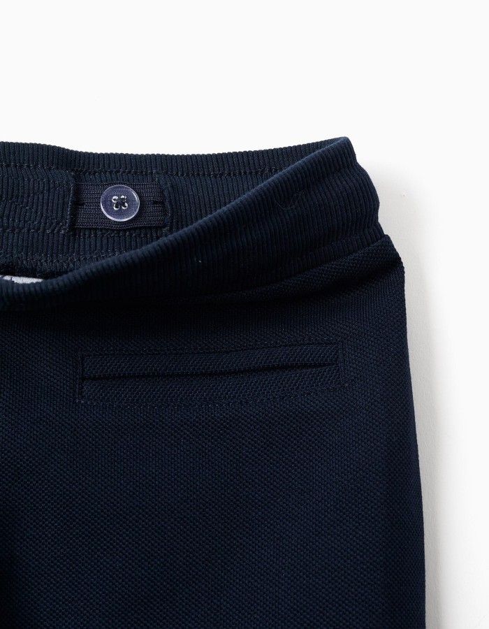 Cotton piqué slim trousers with drawstring for baby boys, dark blue
