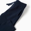 Cotton piqué slim trousers with drawstring for baby boys, dark blue