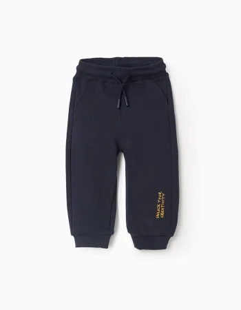 Cotton joggers with Creativity print for baby boys, dark blue