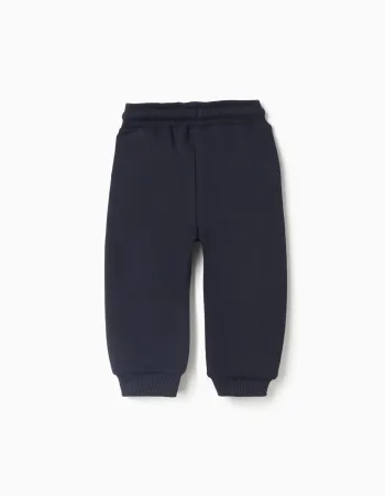 Cotton joggers with Creativity print for baby boys, dark blue