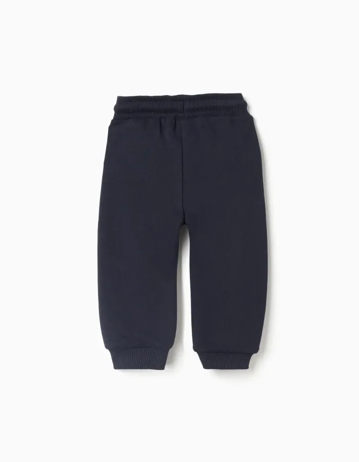 Cotton joggers with Creativity print for baby boys, dark blue