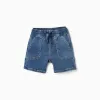 Midi denim shorts with drawstring for baby boys, blue