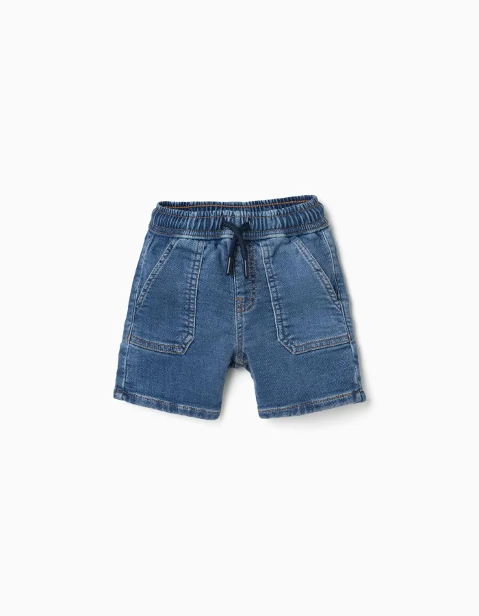 Midi denim shorts with drawstring for baby boys, blue