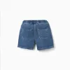 Midi denim shorts with drawstring for baby boys, blue