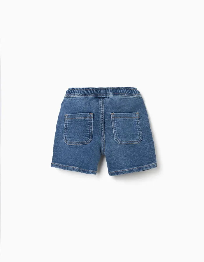 Midi denim shorts with drawstring for baby boys, blue