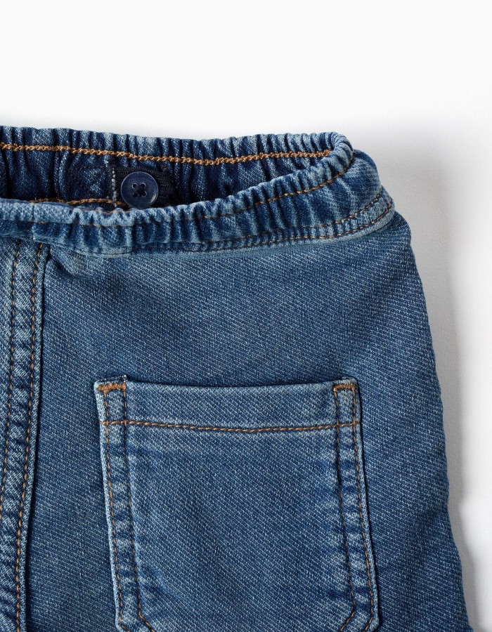 Midi denim shorts with drawstring for baby boys, blue