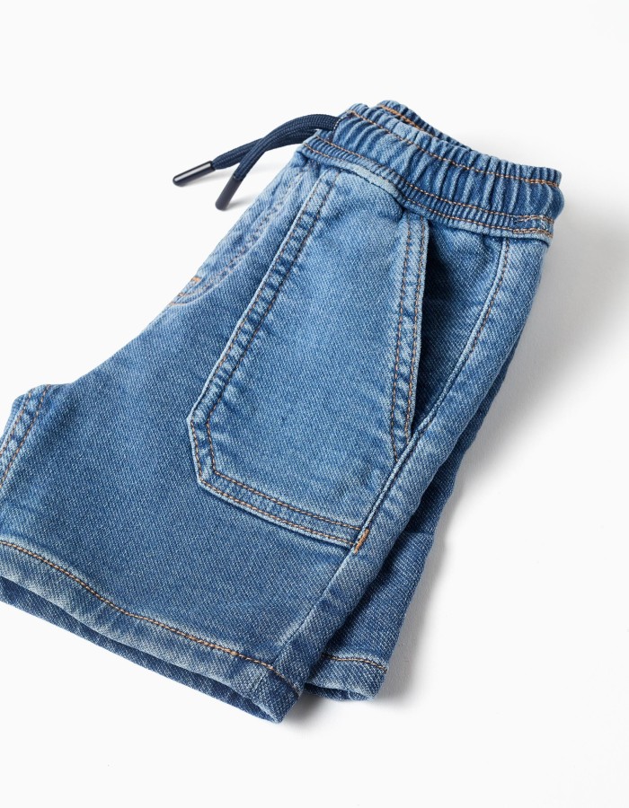 Midi denim shorts with drawstring for baby boys, blue