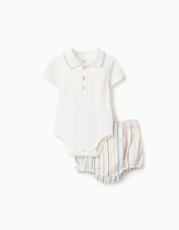 Polo-bodysuit + striped shorts B&S for newborn boys, multicolour
