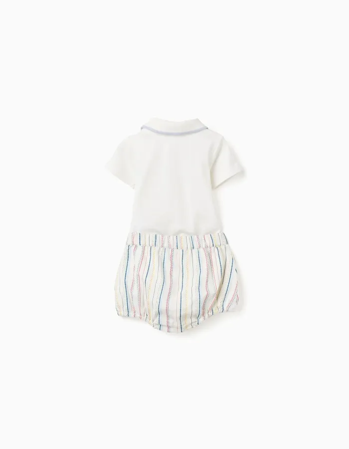 Polo-bodysuit + striped shorts B&S for newborn boys, multicolour