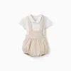 Cotton bodysuit and jumpsuit set for newborn boys, white/beige