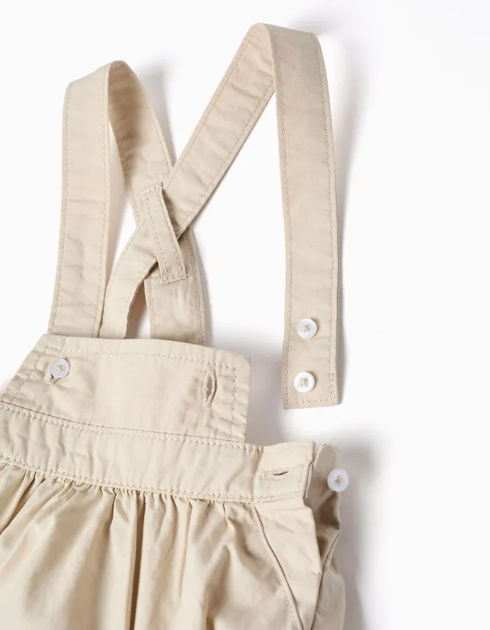 Cotton bodysuit and jumpsuit set for newborn boys, white/beige