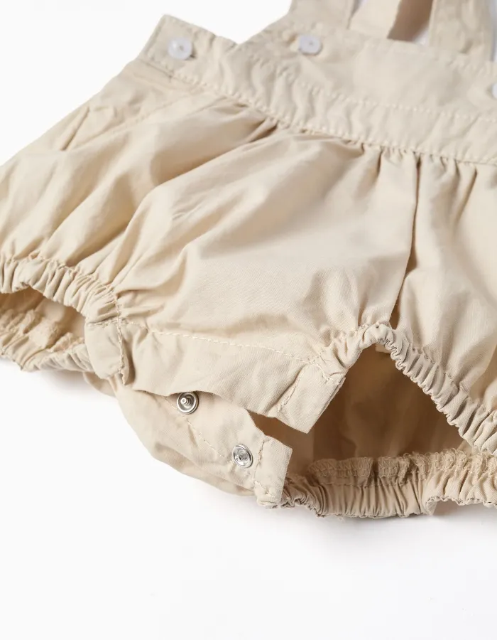 Cotton bodysuit and jumpsuit set for newborn boys, white/beige