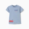 Cotton T-shirt with Stroky print for baby boys, blue