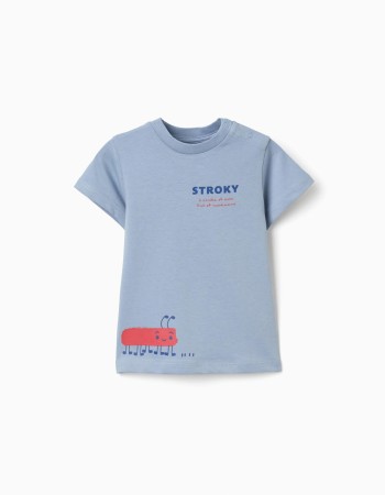 Cotton T-shirt with Stroky print for baby boys, blue