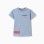Cotton T-shirt with Stroky print for baby boys, blue