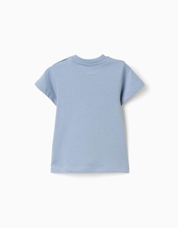 Cotton T-shirt with Stroky print for baby boys, blue
