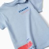 Cotton T-shirt with Stroky print for baby boys, blue
