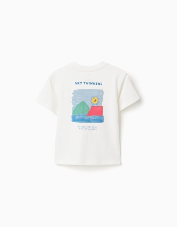Cotton T-shirt with Art Thinkers prints for baby boys, white