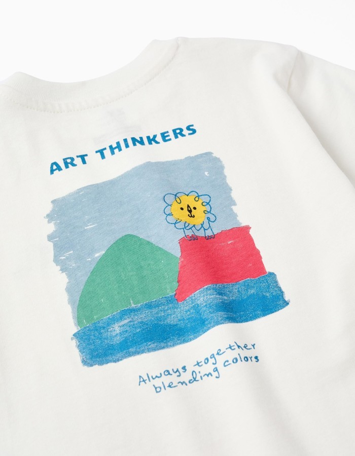 Cotton T-shirt with Art Thinkers prints for baby boys, white